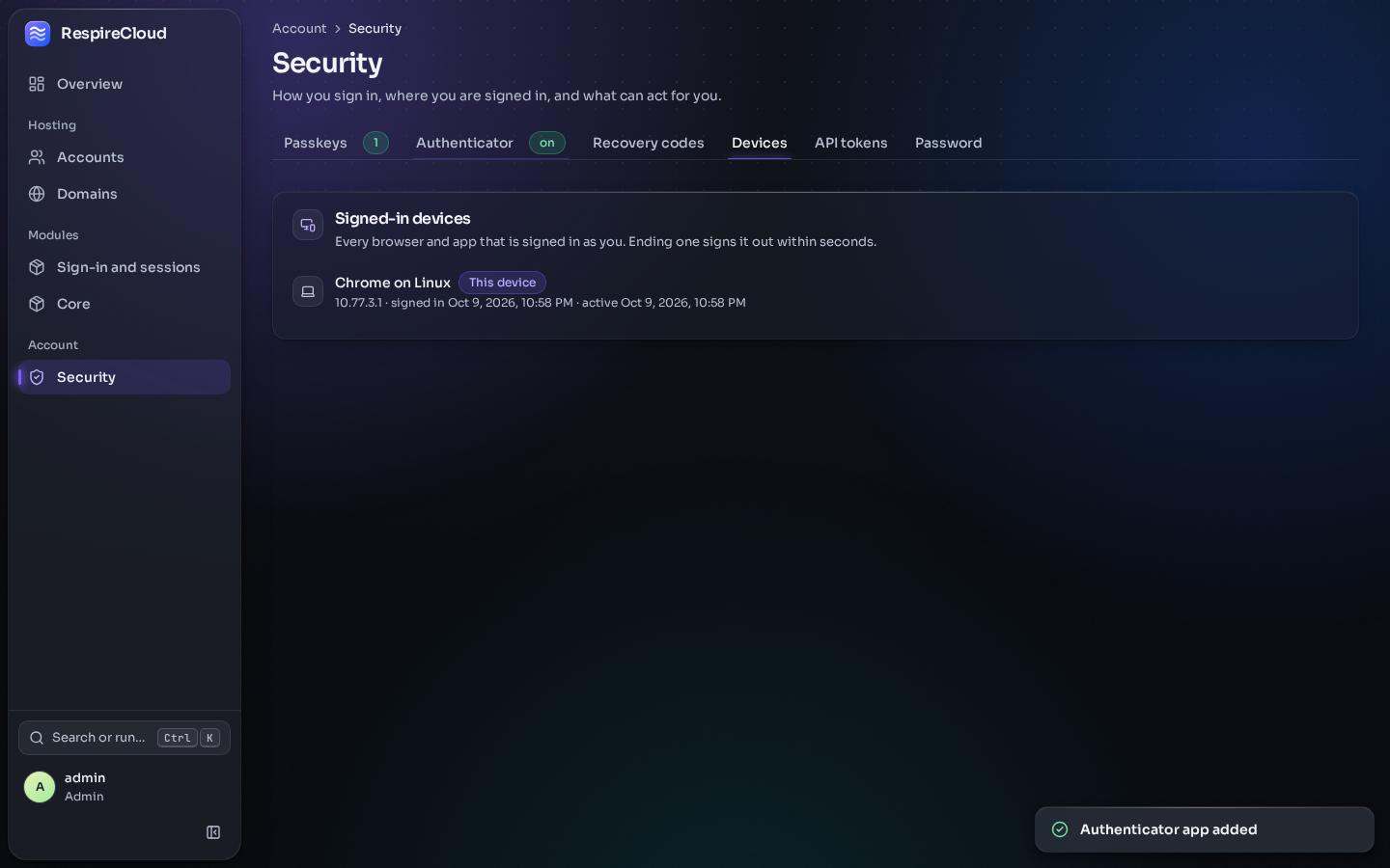 The Signed-in devices list showing Chrome on Linux marked This device.