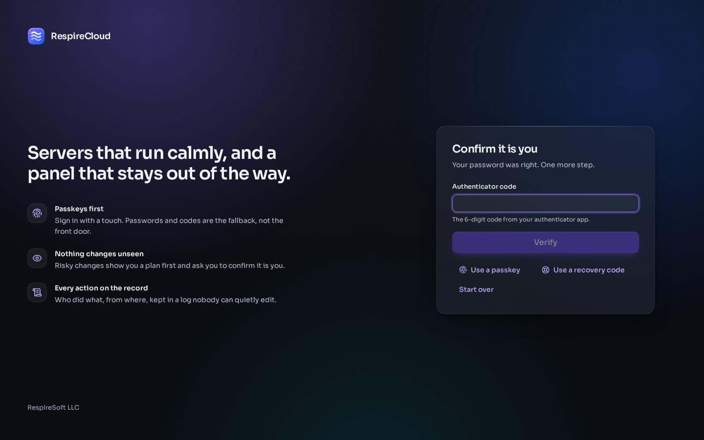 The Confirm it is you step asking for a six-digit authenticator code.
