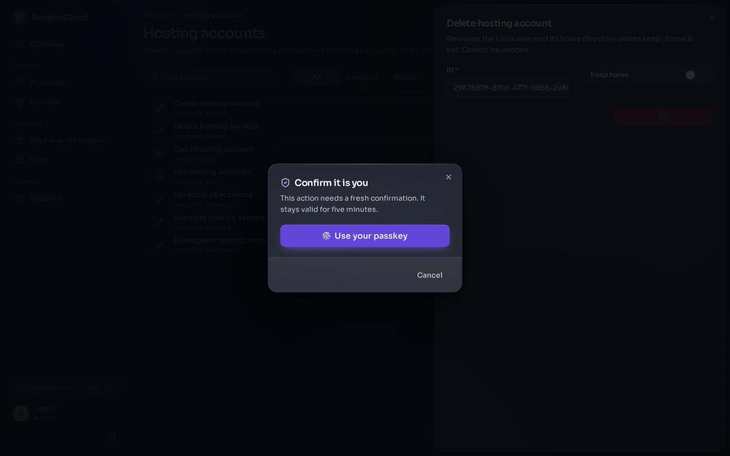 The Confirm it is you dialog with a Use your passkey button.